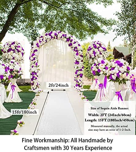 ShiDianYi White Aisle Runners for Weddings 24Inchx15FT Sequin Carpet Runner