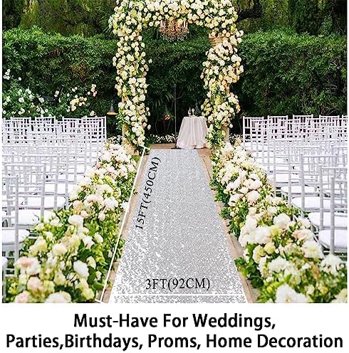 ShinyBeauty Silver Sequin Aisle Runner 3FTx15FT