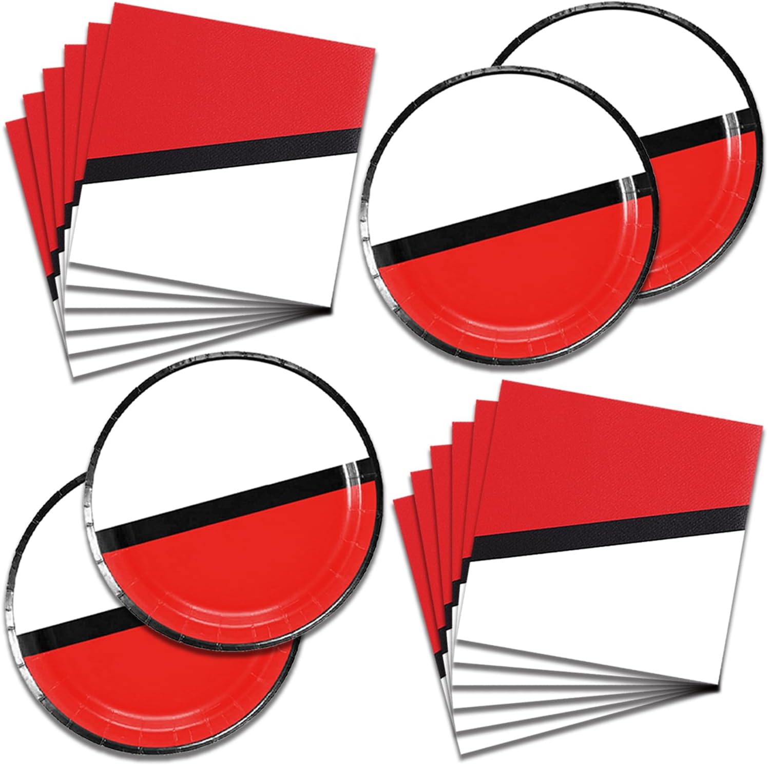 Cartoon Animated Party Plates 40PCS Red White Theme Set