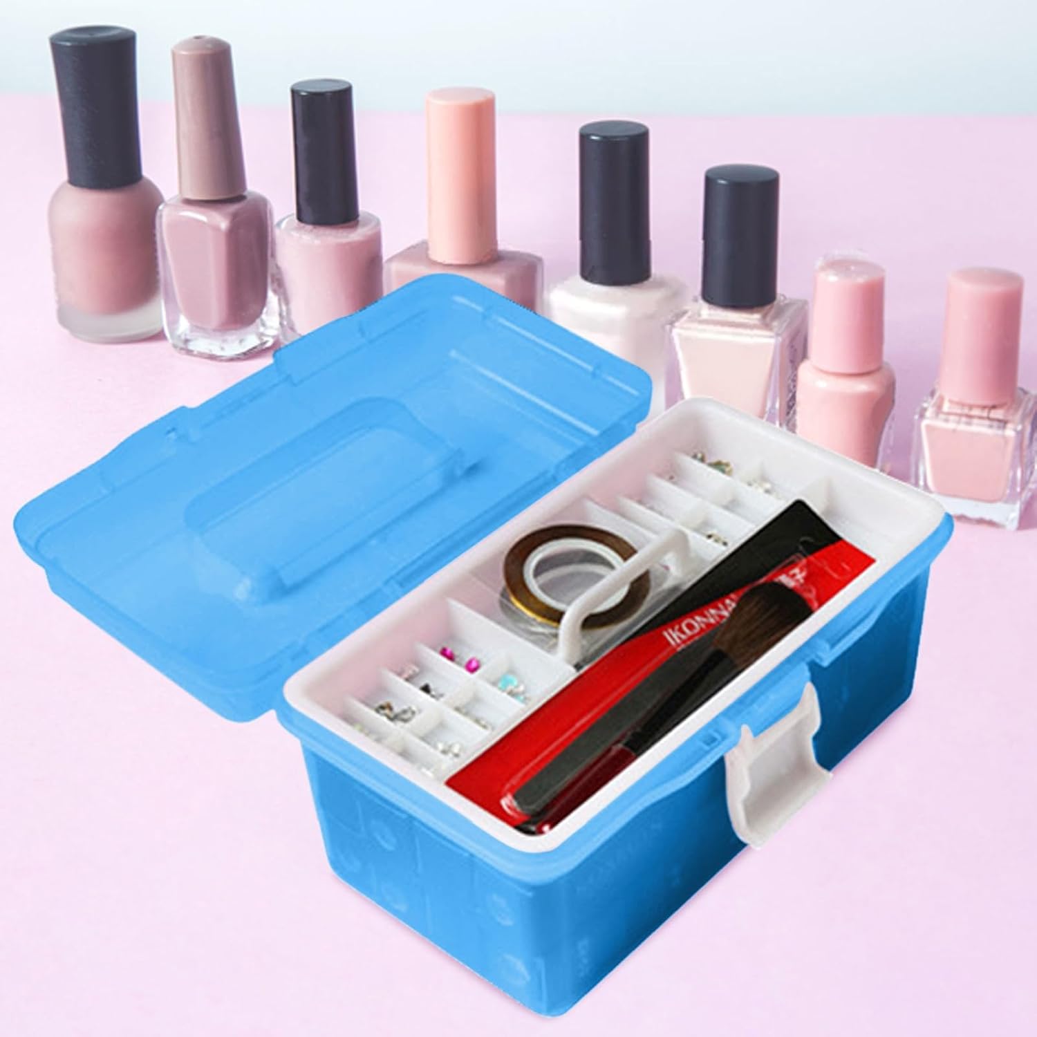 Plastic Storage Box with Removable Tray and Handle