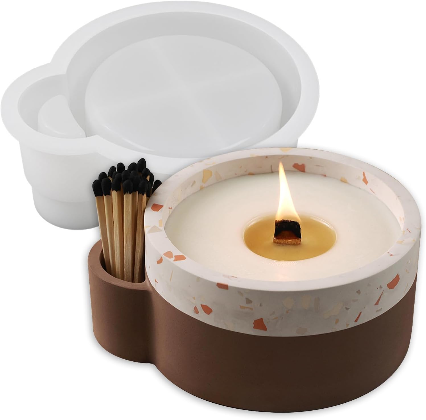 Wehous Large Silicone Candle Holder Mold with Match Holder