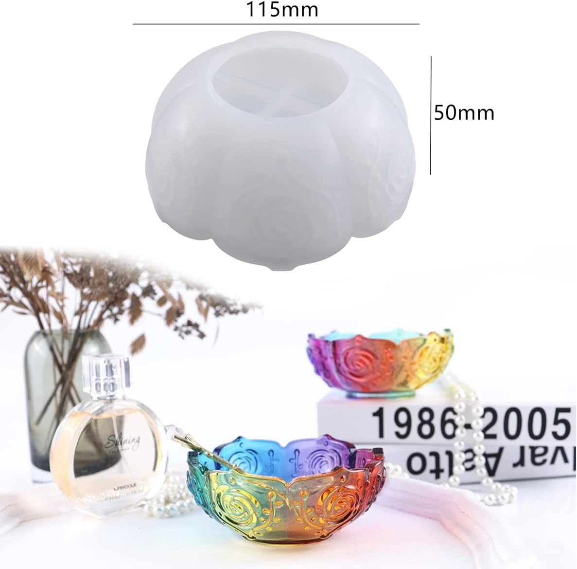 Resin Bowl Mold with Rose and Lotus Design
