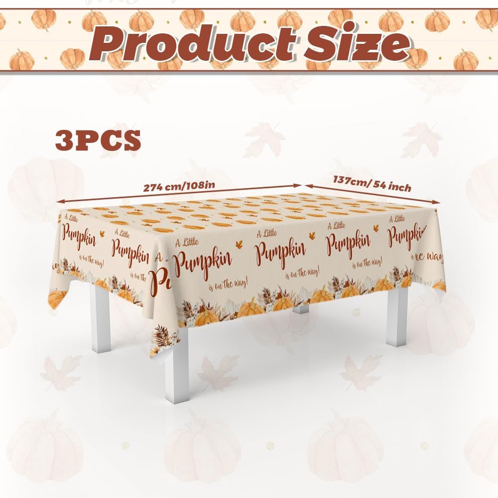 MEHOFOND Fall Boho Pumpkin Baby Shower Tablecloth - 3 Pack
