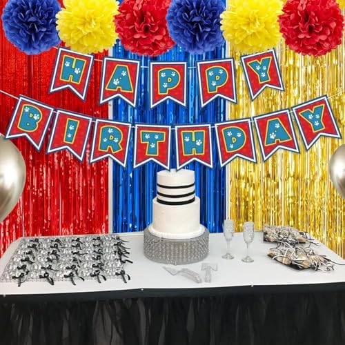 Mcoolar Paw Birthday Decorations Blue Orange Puppy Theme Kit