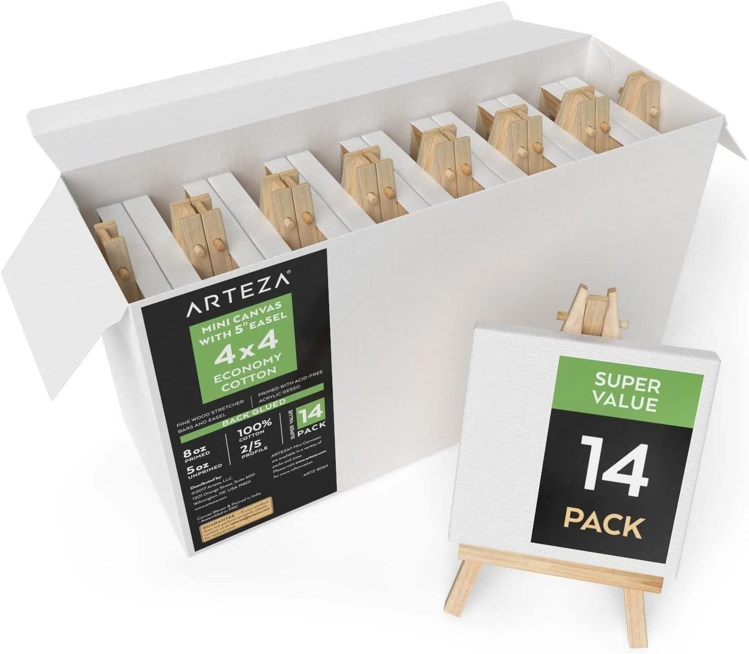 ARTEZA 4x4 Inch Stretched Canvas Set of 14