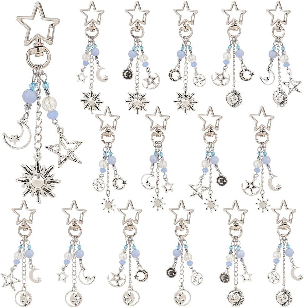 PH PandaHall 16pcs Sun Star Moon Keychain Set