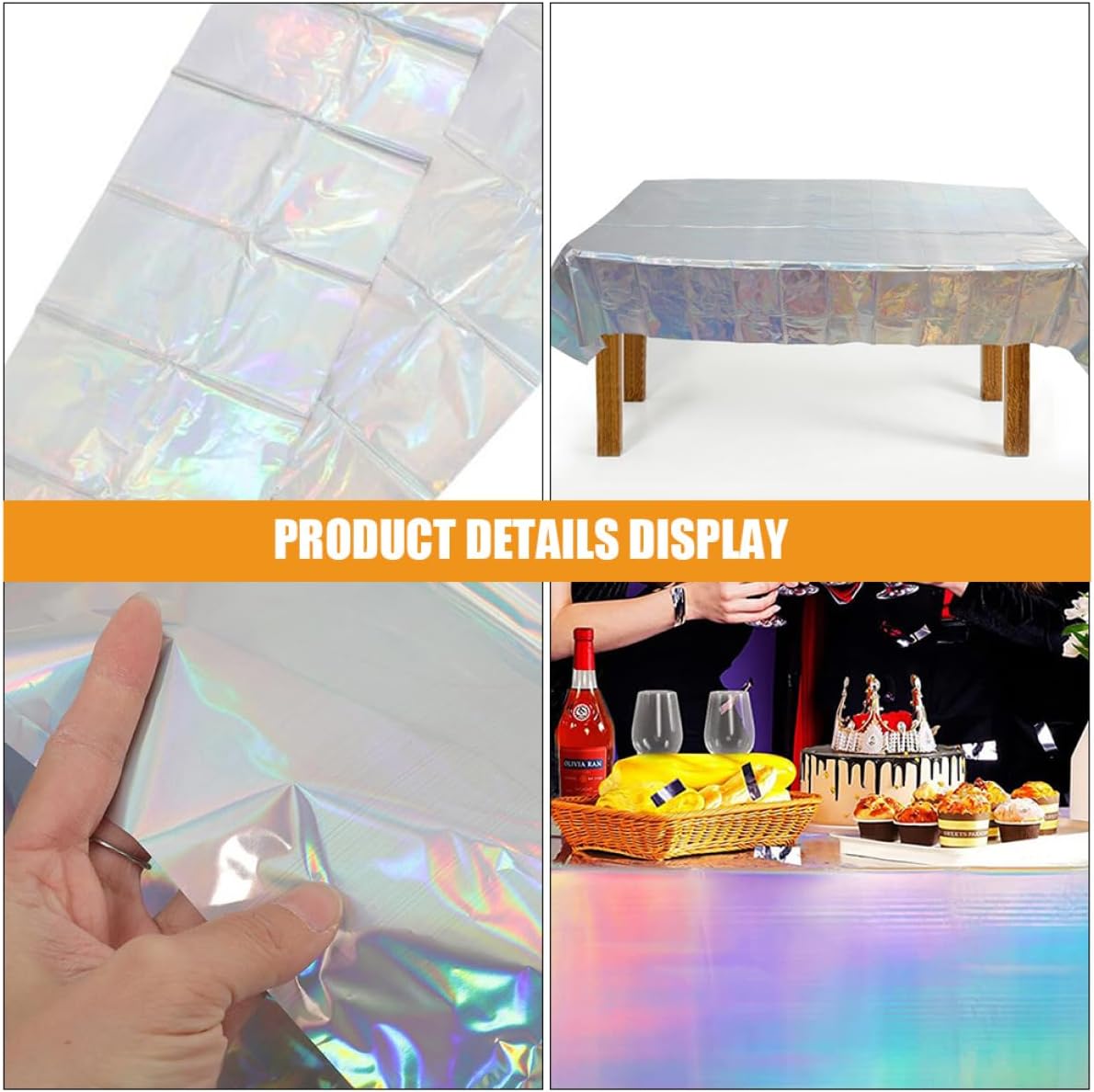 Cabilock 2pcs Rectangle Tablecloth Iridescent Holographic Foil Party Cover