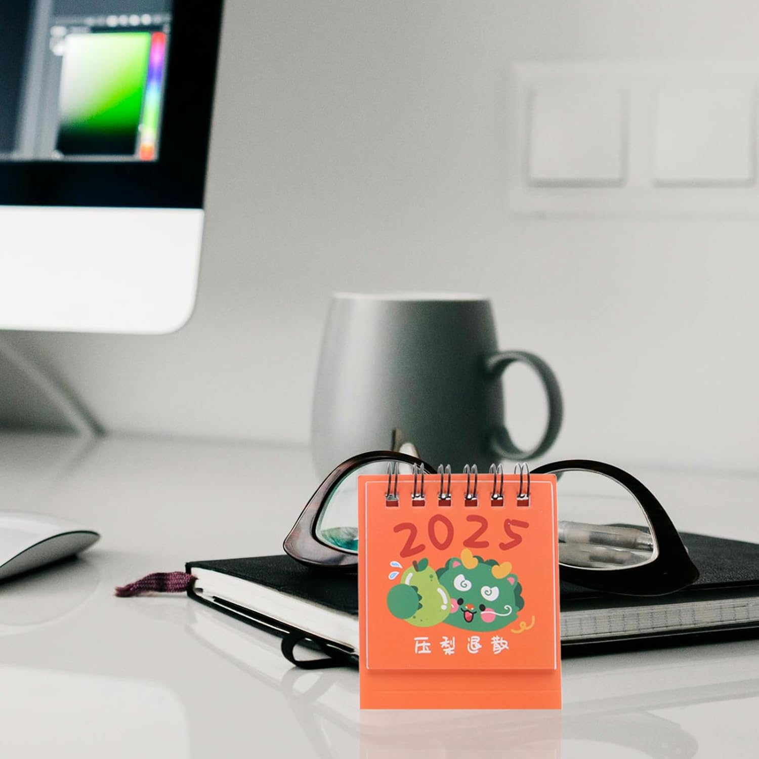 LUOZZY 2025 Mini Desk Calendar with Panda Dragon Keychain
