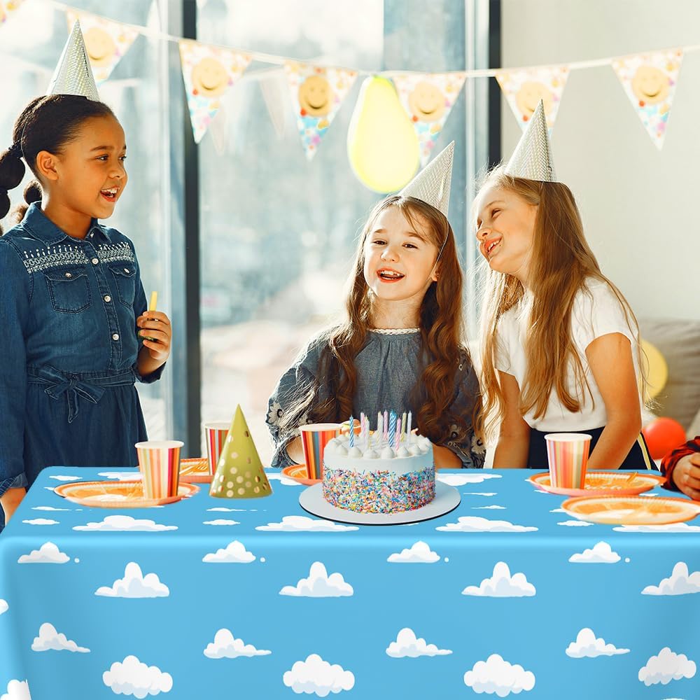2 PCS Blue Sky and White Clouds Tablecloth for Birthday Party Supplies