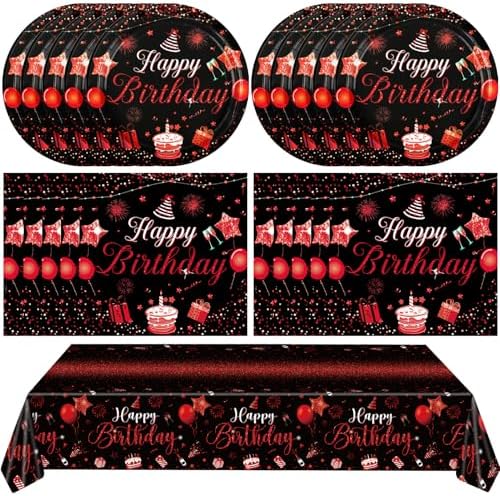 Red And Black Birthday Decorations Party Supplies Set