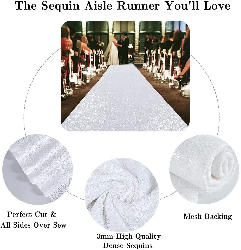 Glitter Aisle Runner for Weddings 2ft x 15ft Sequin Carpet