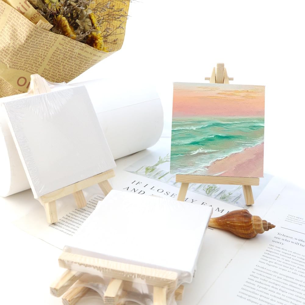 4 Piece Mini Canvas with Easel Set for Art