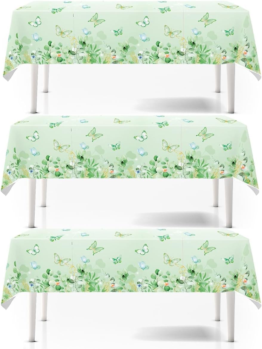 CHANGZHONG Green Butterfly Tablecloths 3 pcs 54x108 inch