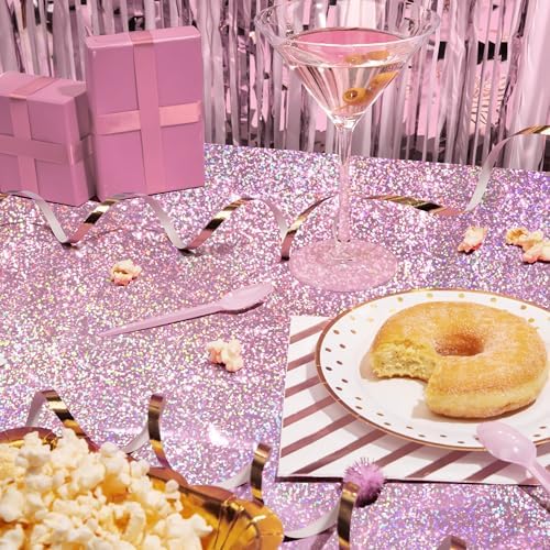 8 pcs Pale Pink Holographic Tablecloths for Birthday Parties and Weddings