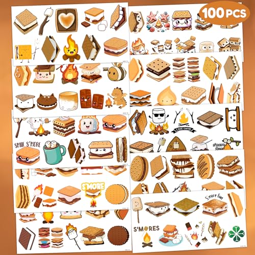 100 PCS Smores Temporary Tattoos for Kids and Adults