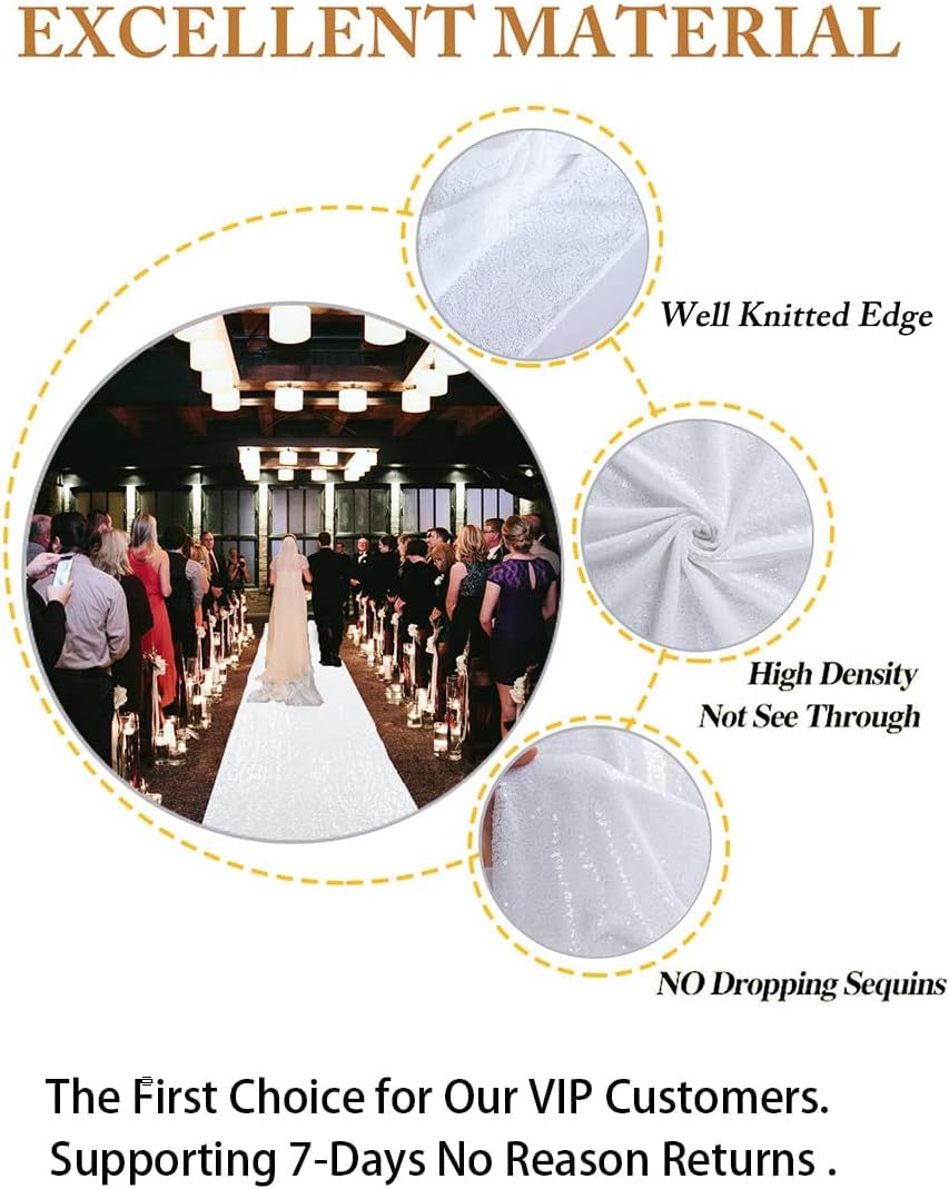 ShiDianYi White Aisle Runners for Weddings 24Inchx15FT Sequin Carpet Runner