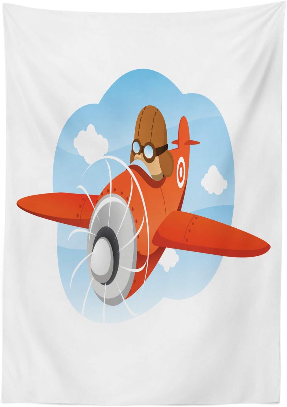Ambesonne Airplane Tablecloth 58x84 Pale Sky Blue Vermilion