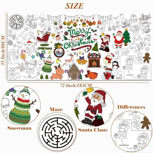 Dozobeede Christmas Coloring Poster 35x72 Inch Tablecloth