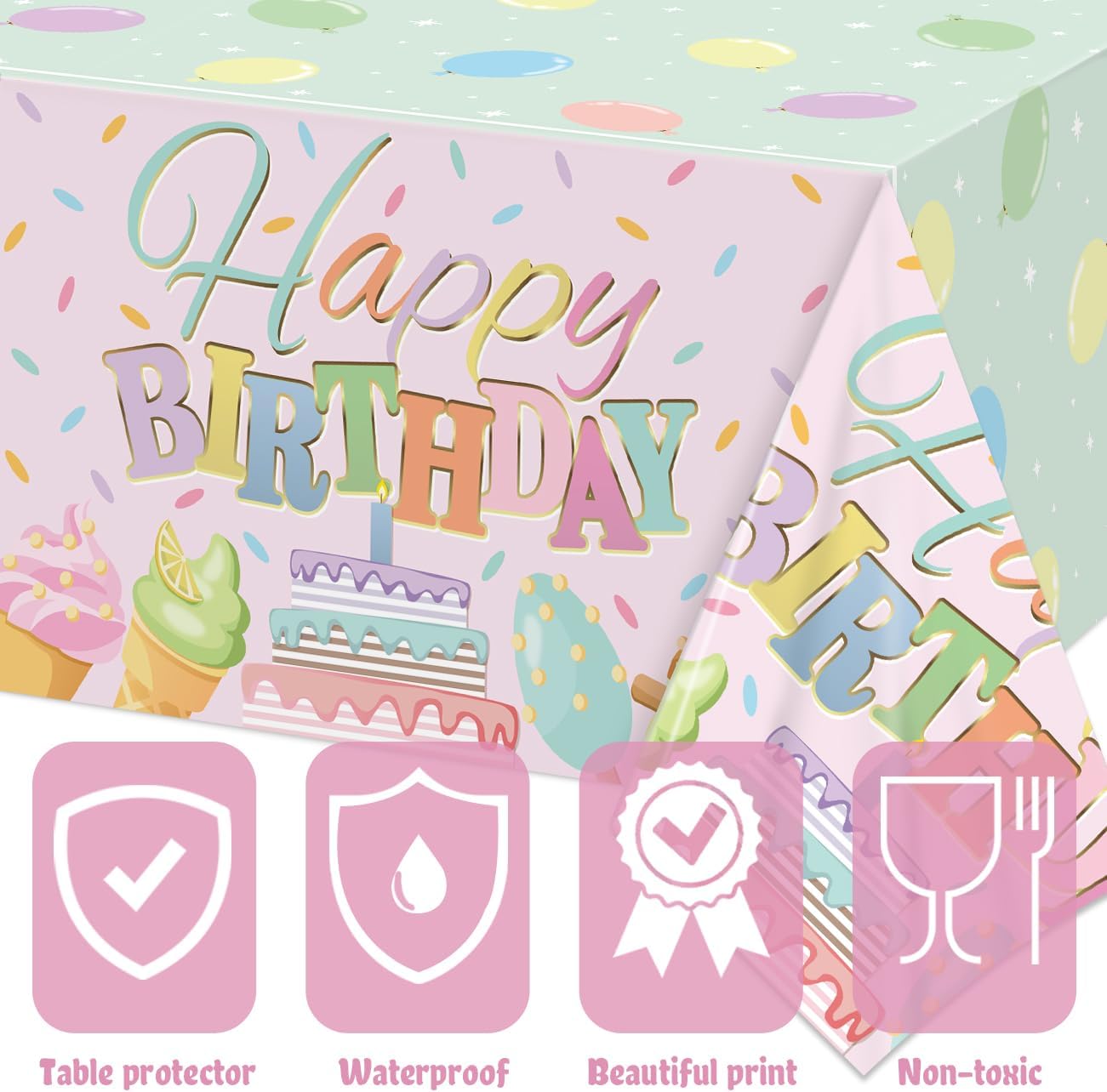 Zhynice Happy Birthday Tablecloth Set 3 Pcs Macaron Birthday Decorations
