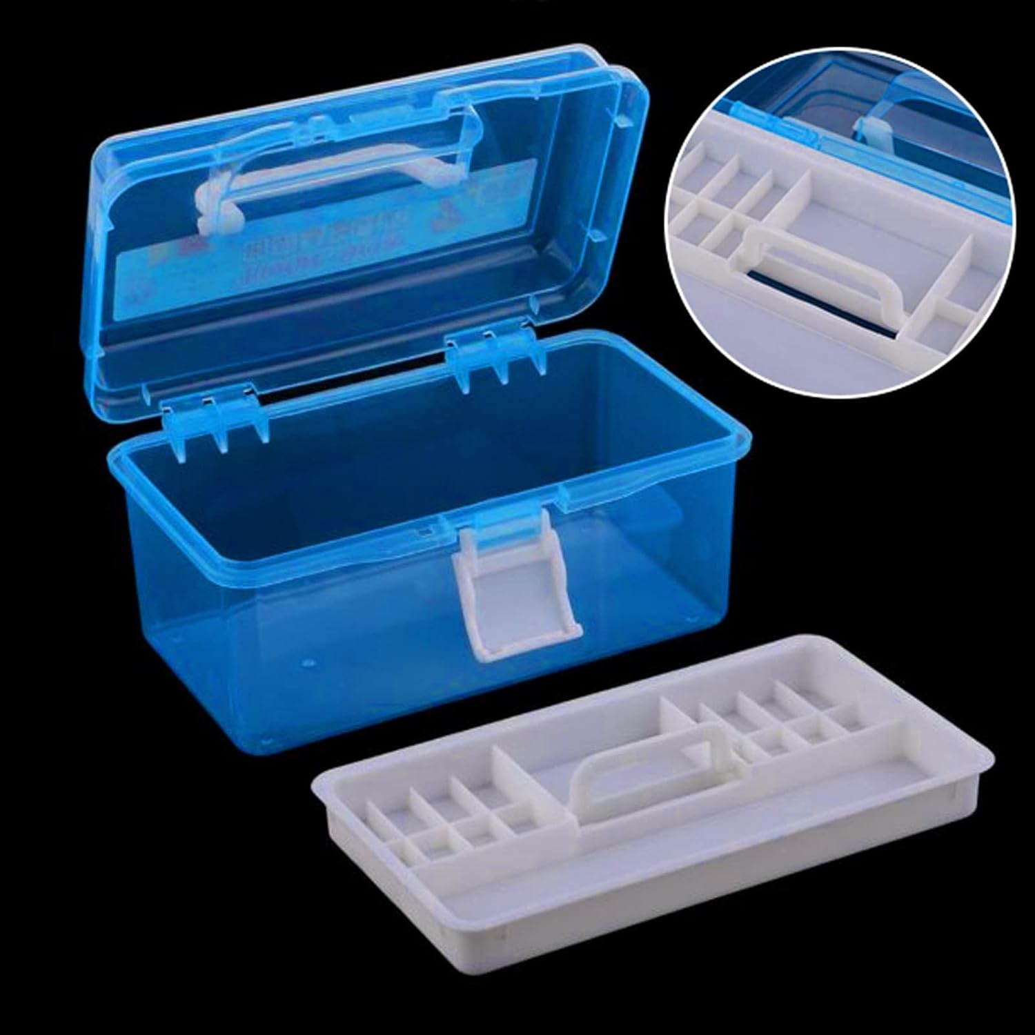 Plastic Storage Box with Removable Tray and Handle