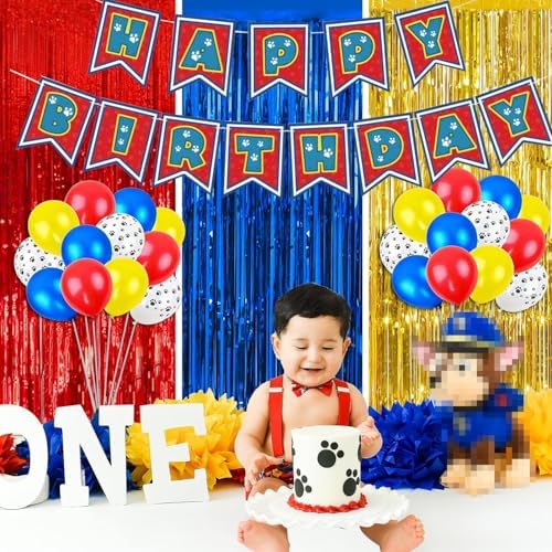 Mcoolar Paw Birthday Decorations Blue Orange Puppy Theme Kit