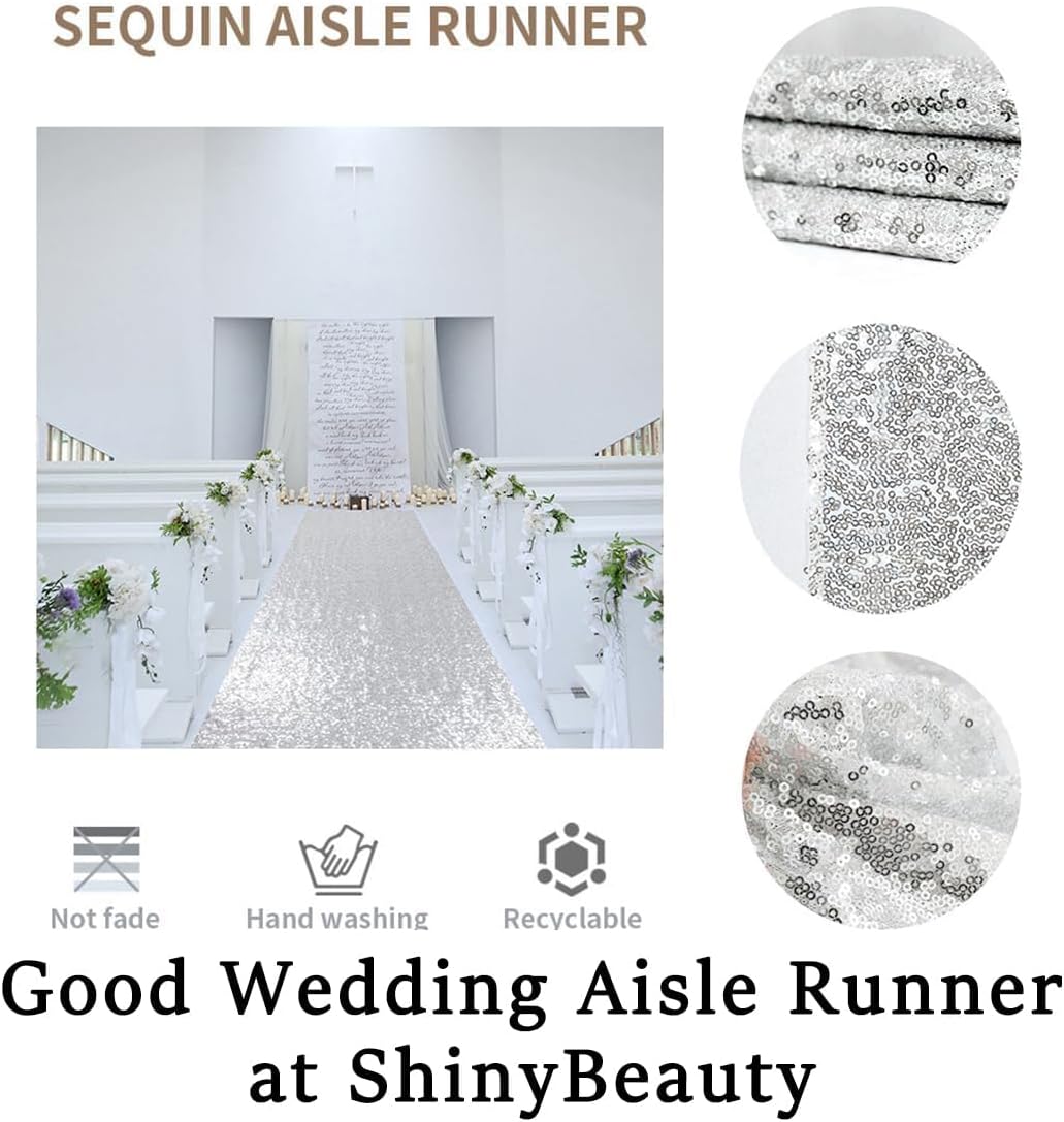 ShinyBeauty Glitter Aisle Runner Silver 4ft x 15ft