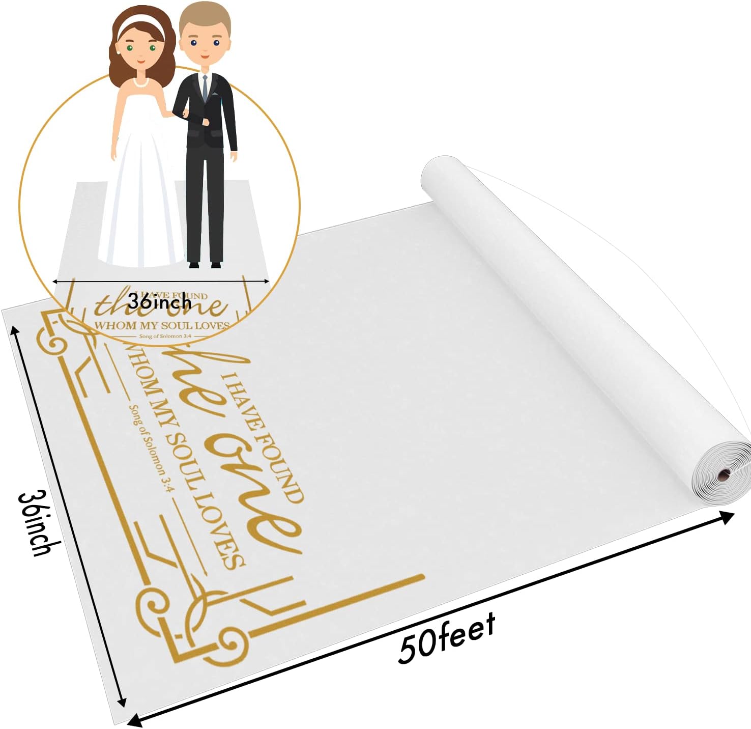 White Wedding Aisle Runner with Pull String 3x50 Feet 1