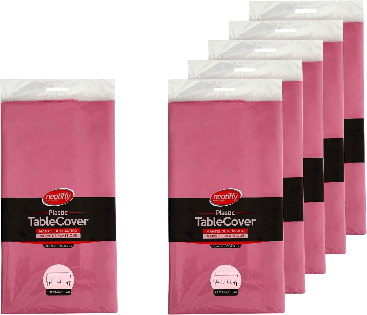 Neatiffy 54x108 Inch 6 Pack Rectangle Plastic Table Cloth Pink