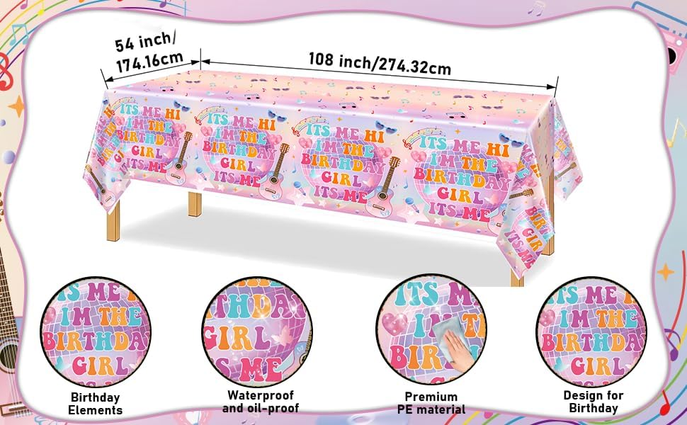 HigzYovn 3PCS Birthday Girl Tablecloth 108x54 Inches Decor