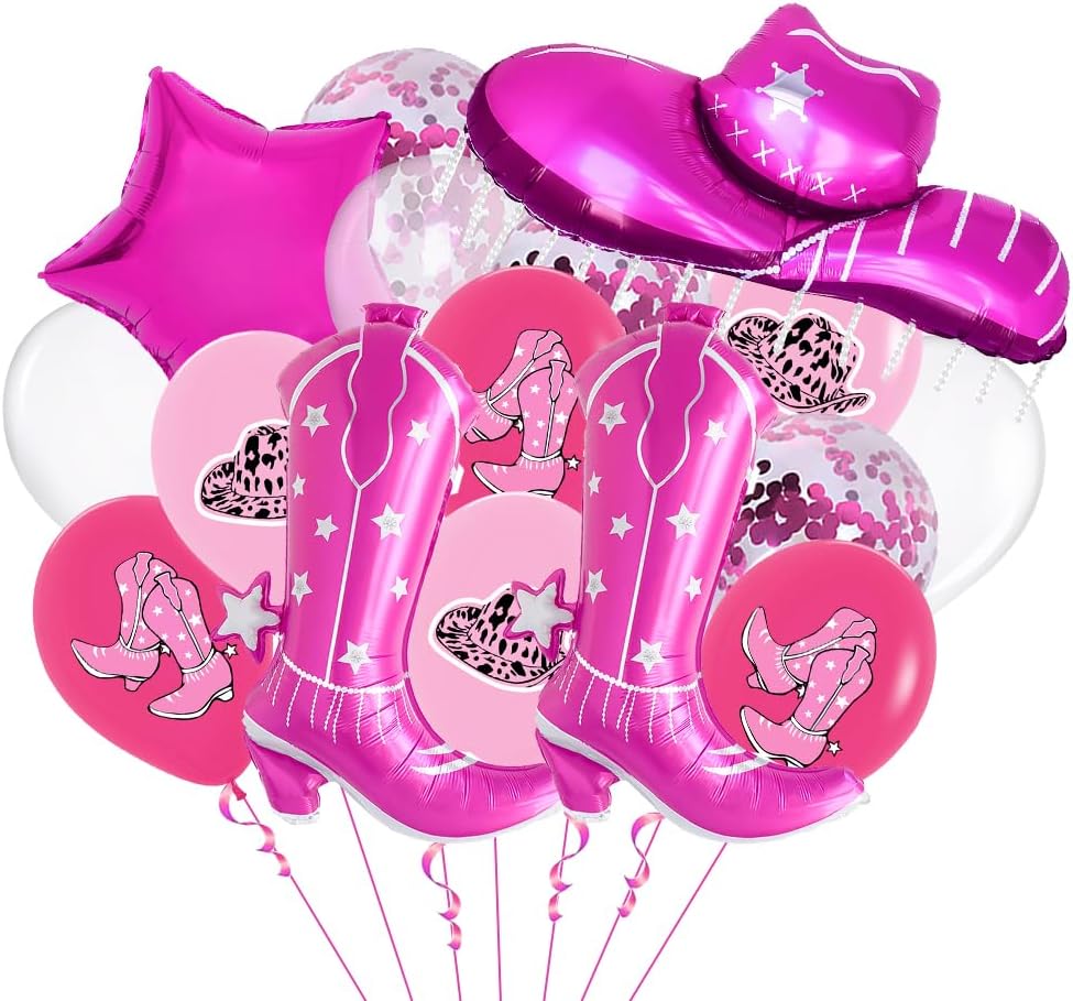 Hot Pink Cowgirl Boot Hat Balloons for Rodeo Parties