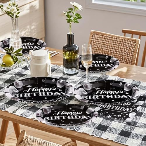 96Pcs Black and Silver Birthday Party Supplies Set