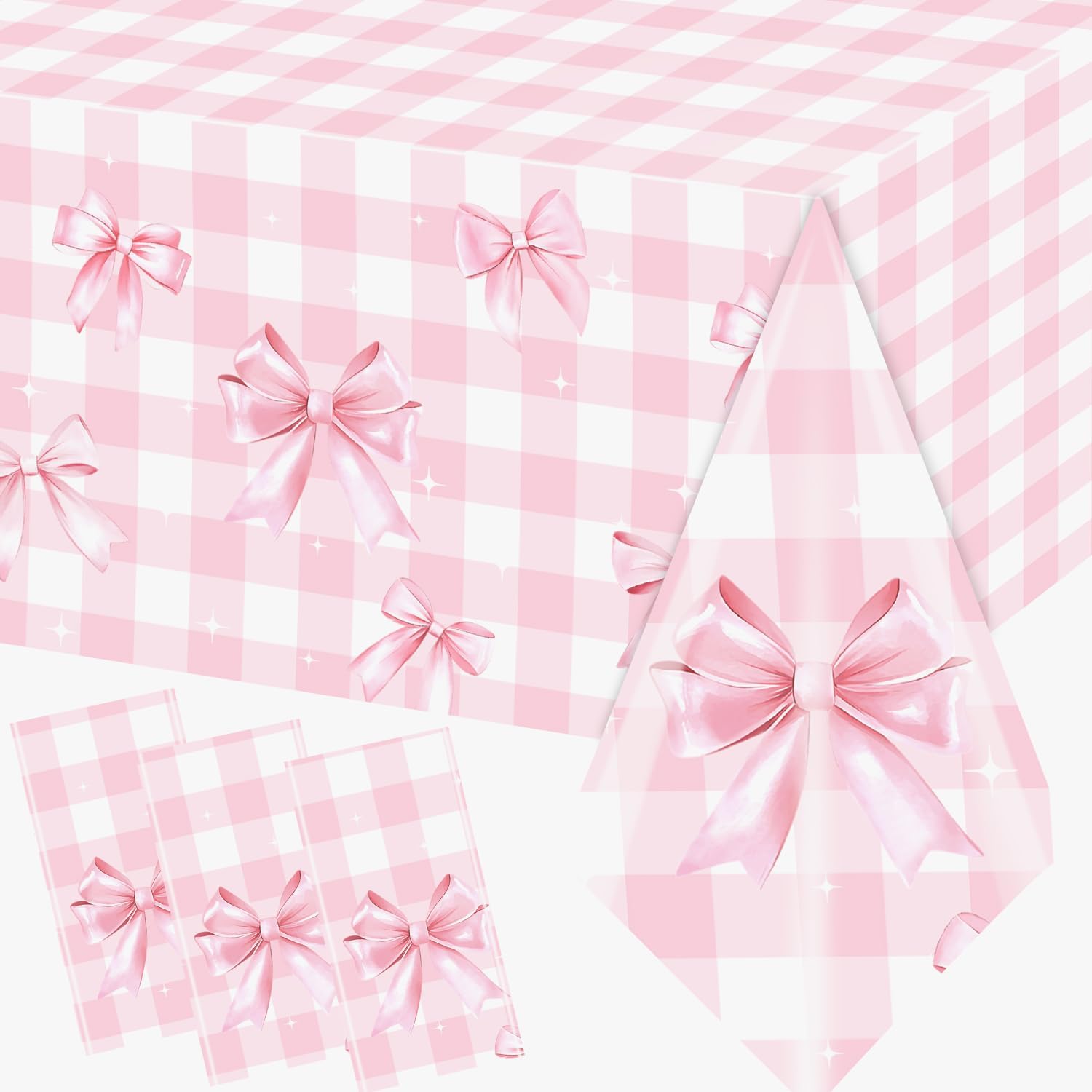 3Pcs Pink Bow Tablecloths Coquette Birthday Decorations