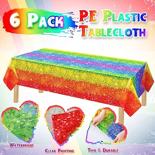 Tudomro Plastic Rainbow Tablecloths 54x108 Inch for Party Decorations
