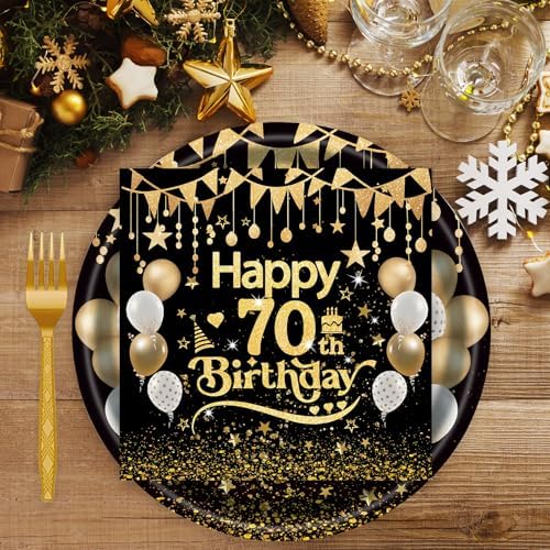 75pcs Black Gold Birthday Party Tableware Set for 25 Guests