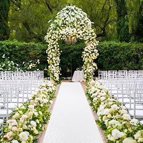 AMZLOKAE White Sequin Aisle Runner 2FTx15FT Wedding Glitter Rug Runner