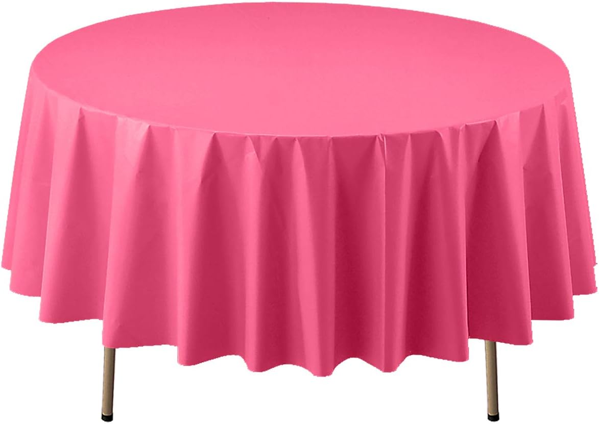 Party Essentials Heavy Duty 84 Inch Round Plastic Table Cover Hot Pink