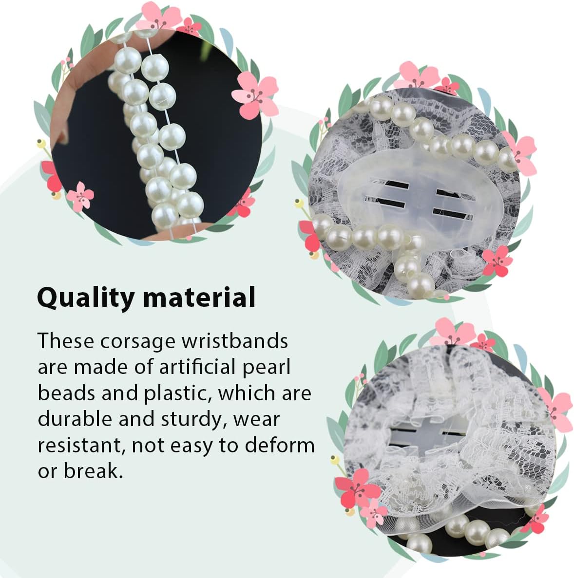 LEEFONE 10 Piece Elastic Pearl Wrist Corsage Bands