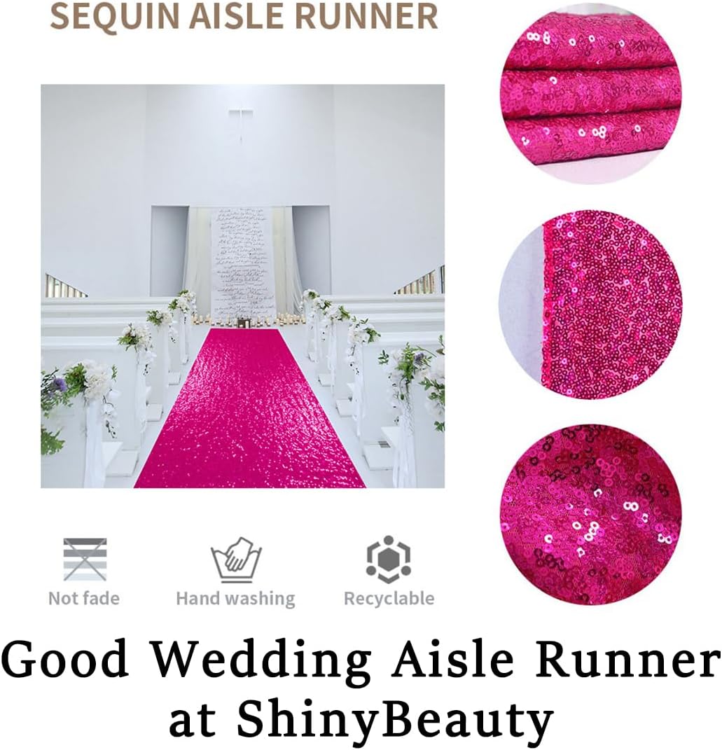 ShinyBeauty Fuchsia Sequin Aisle Runner 4FTx15FT