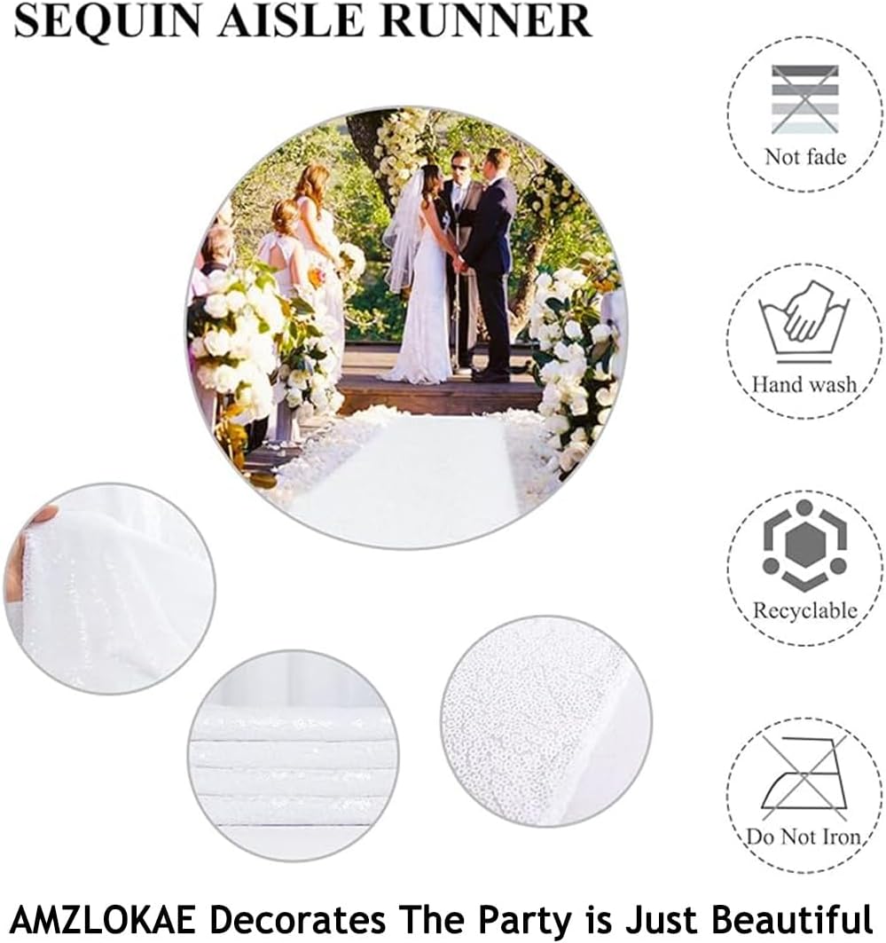 AMZLOKAE White Sequin Aisle Runner 2FTx15FT Wedding Glitter Rug Runner