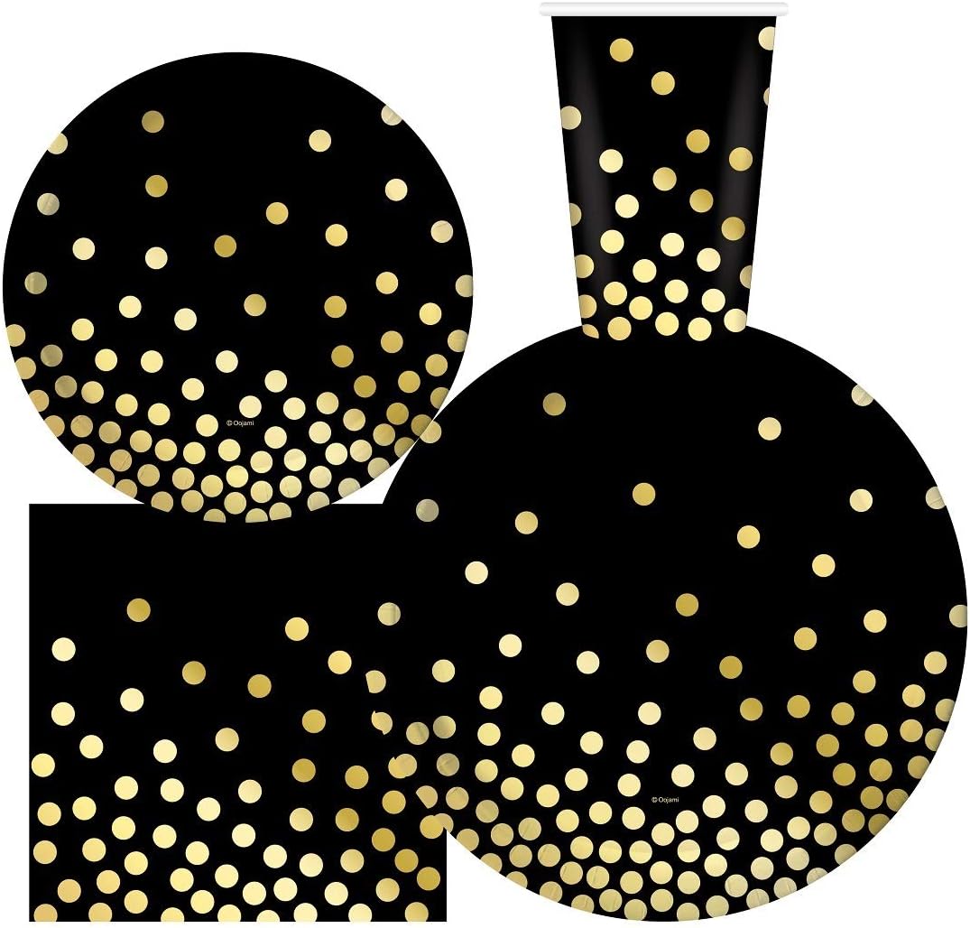 Oojami 30-Person Party Pack Black and Gold Supplies