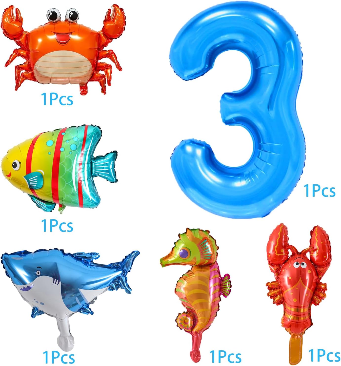Ocean Animal Foil Balloons Set for 3rd Birthday Party