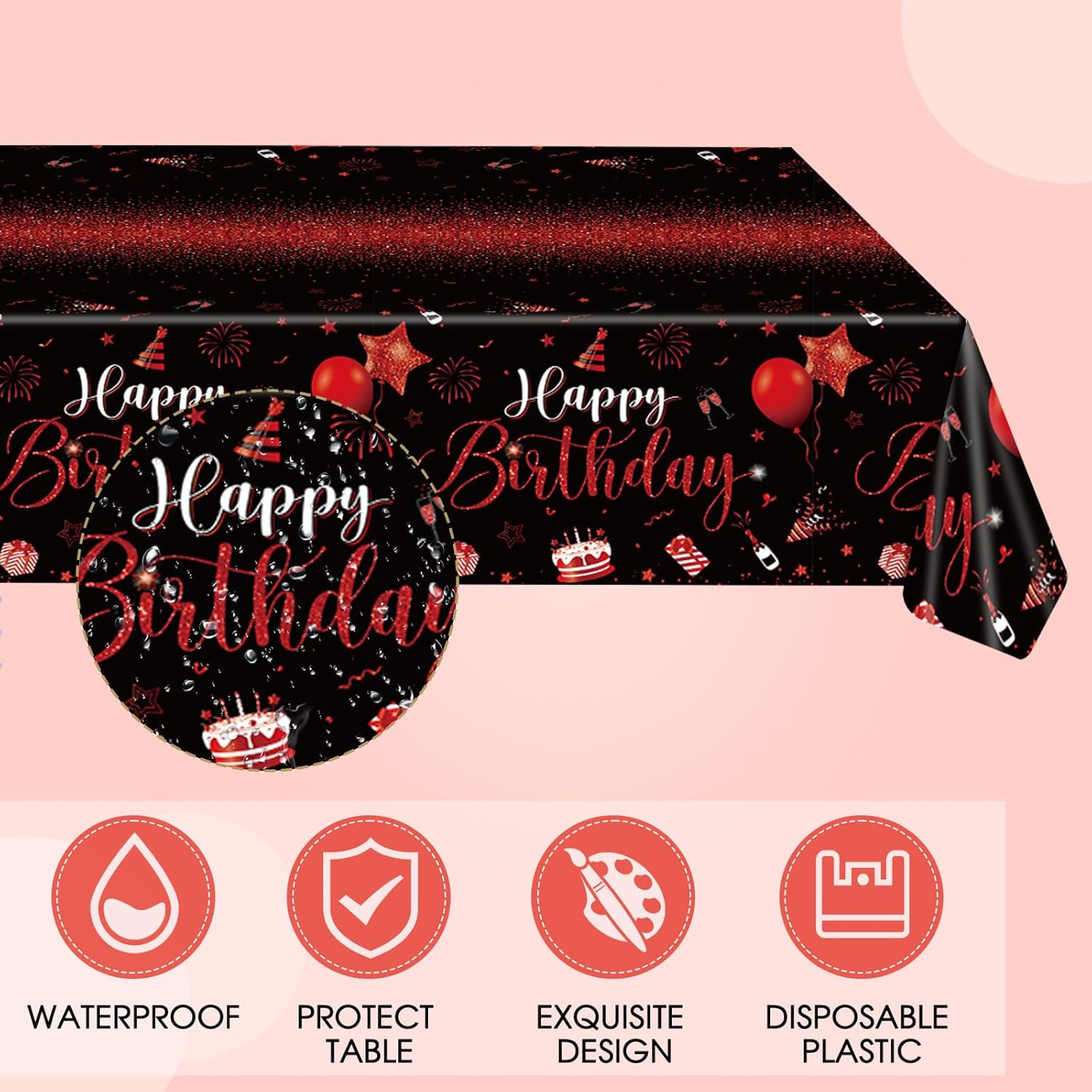Red And Black Birthday Decorations Party Supplies Set
