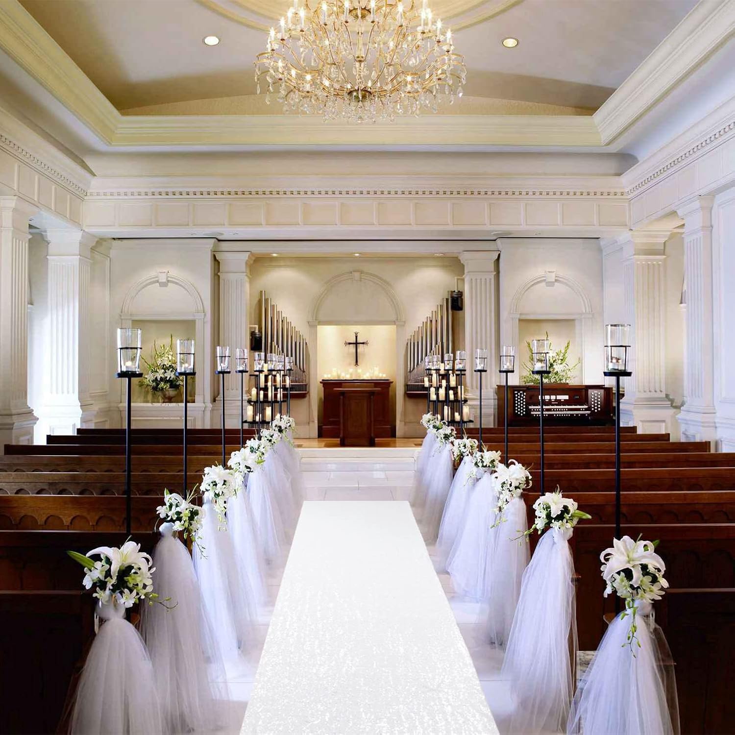 AMZLOKAE White Sequin Aisle Runner 2FTx15FT Wedding Glitter Rug Runner