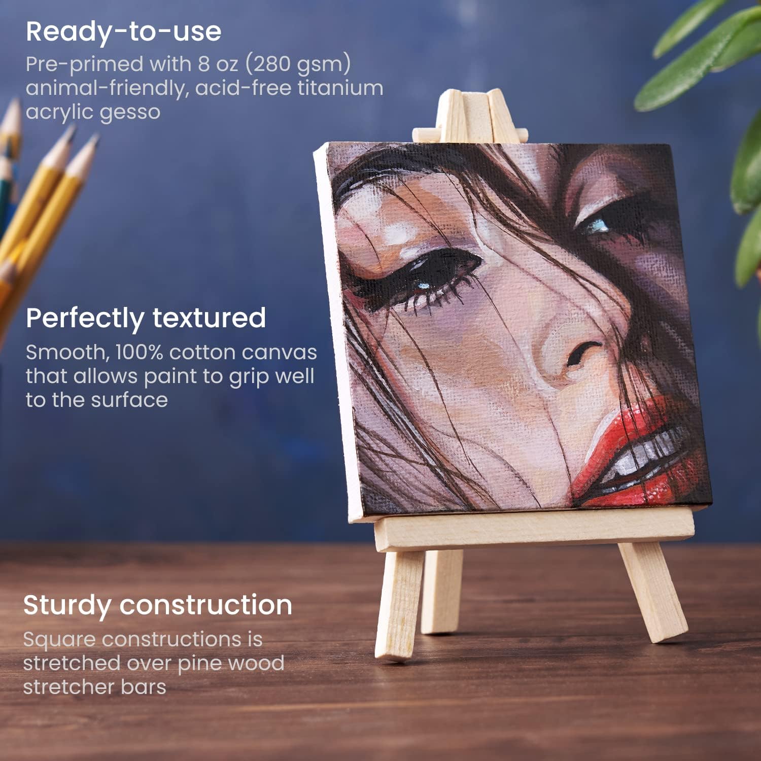 ARTEZA 4x4 Inch Stretched Canvas Set of 14