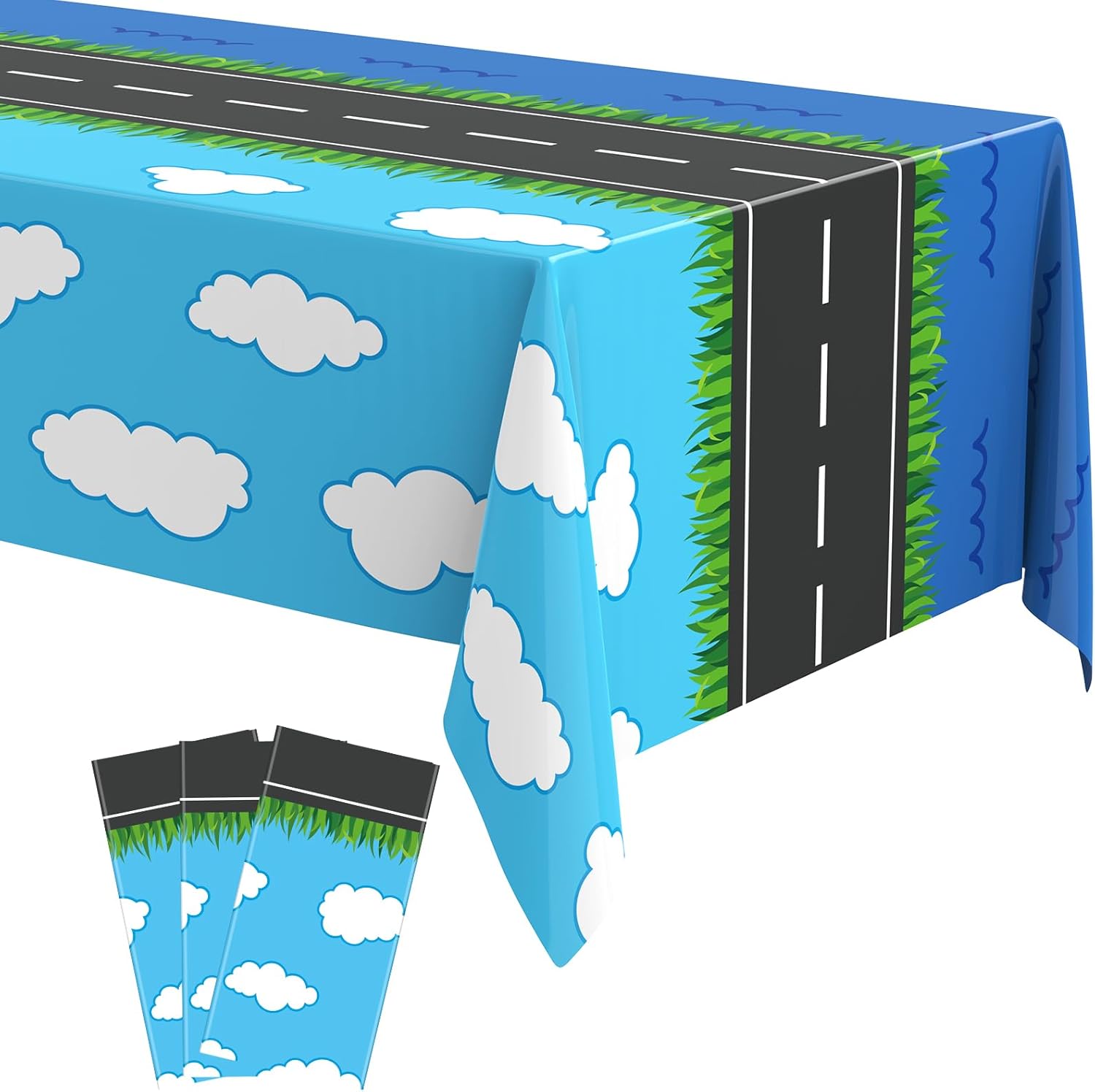 6 Pcs 108x54 Inches Traffic Themed Tablecloths for Birthday Parties