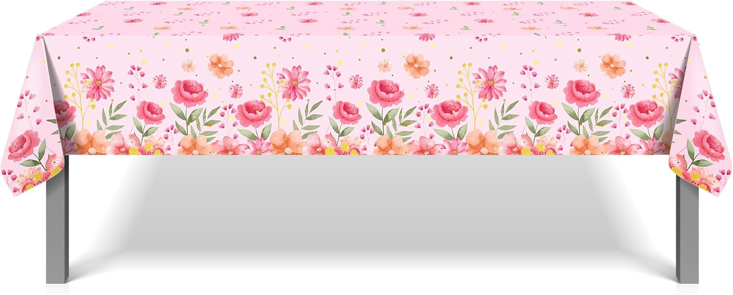 3 Pcs Watercolor Pink Flower Tablecloth 54x87In