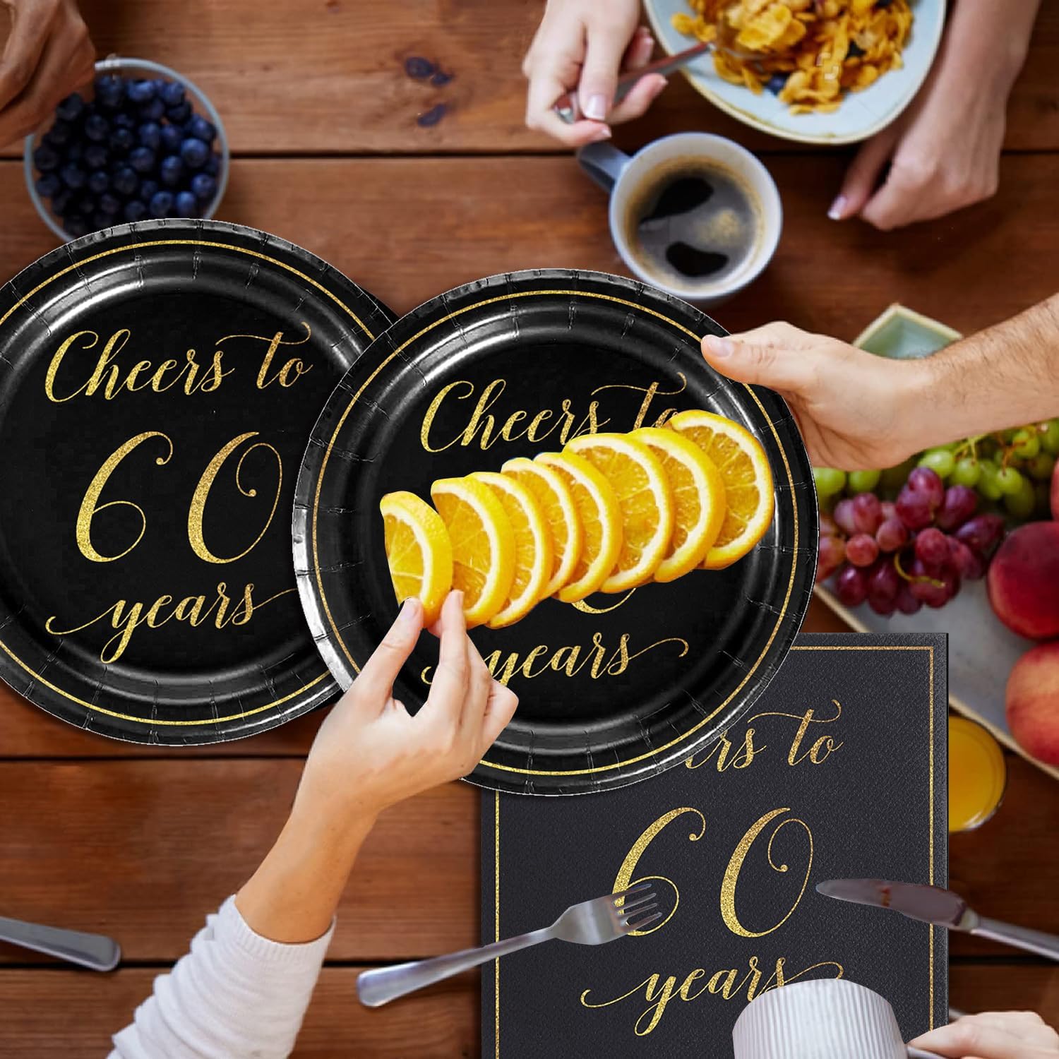 40Pcs 60th Birthday Decorations Plates Napkins Dinnerware Set