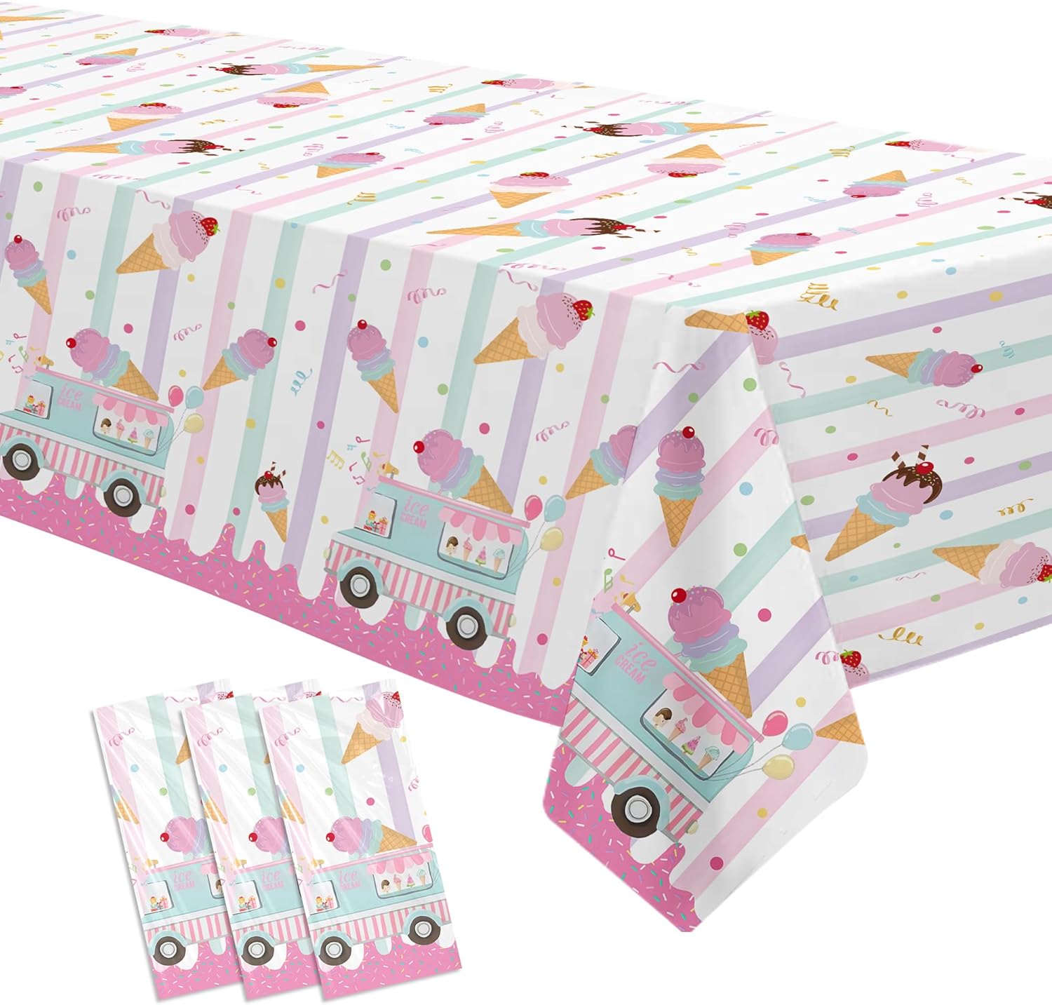 Ice Cream Party Tablecloth Set 3 Pack Heres The Scoop Theme