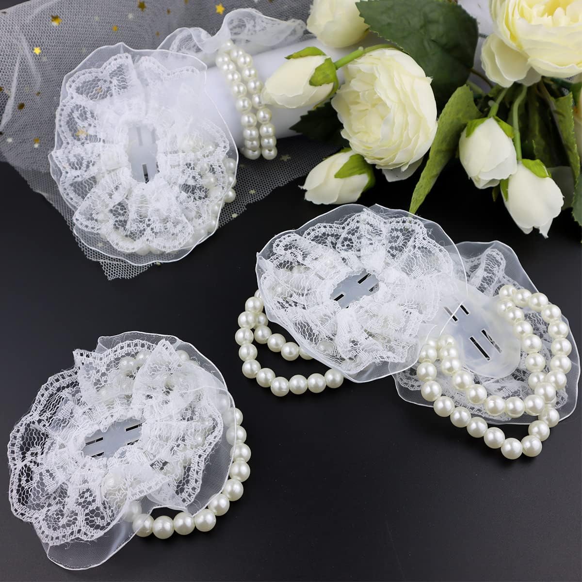 LEEFONE 10 Piece Elastic Pearl Wrist Corsage Bands