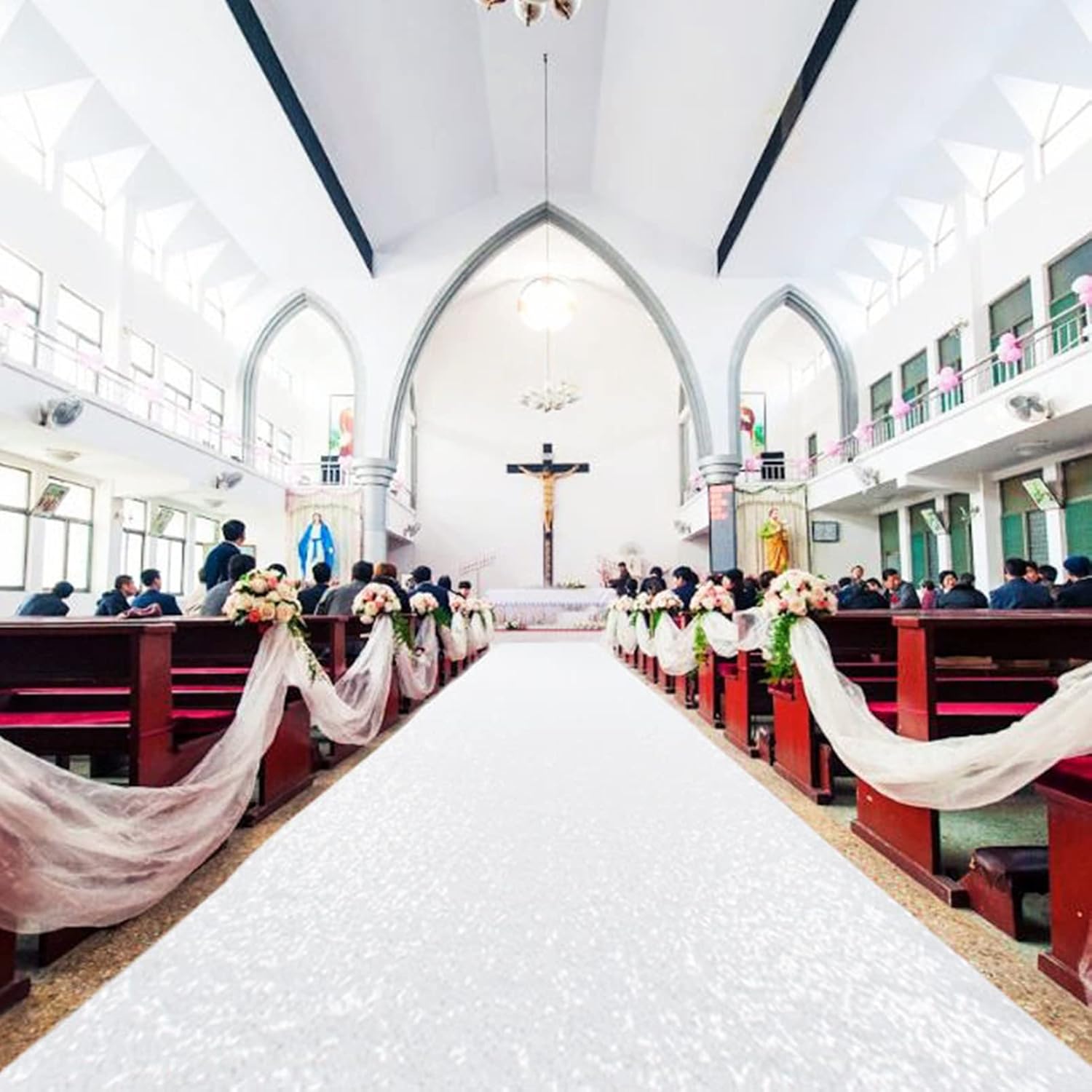 AMZLOKAE White Sequin Aisle Runner 2FTx15FT Wedding Glitter Rug Runner